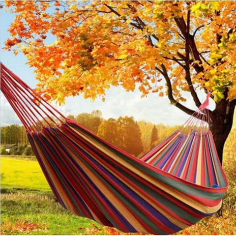 280 x 100cm 150kg Weight Load Canvas Hammock Casual Stripe Beach Swing Single Bed for Outdoor Camping Travel Red