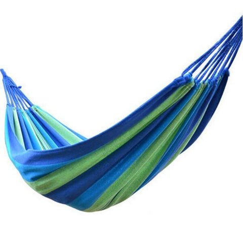 280 x 80cm 120kg Weight Load Canvas Hammock Casual Stripe Beach Swing Single Bed for Outdoor Camping Travel Blue