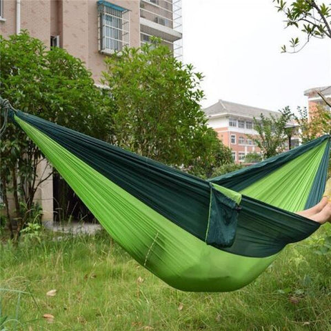 Travel Camping Outdoor Parachute Nylon Fabric Hammock for Double Dark Green & Green