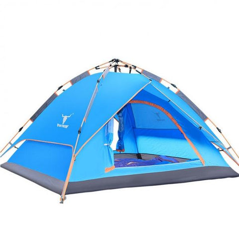 Double Layers Camping Camp Tent Outdoor Waterproof for 4 Persons Blue