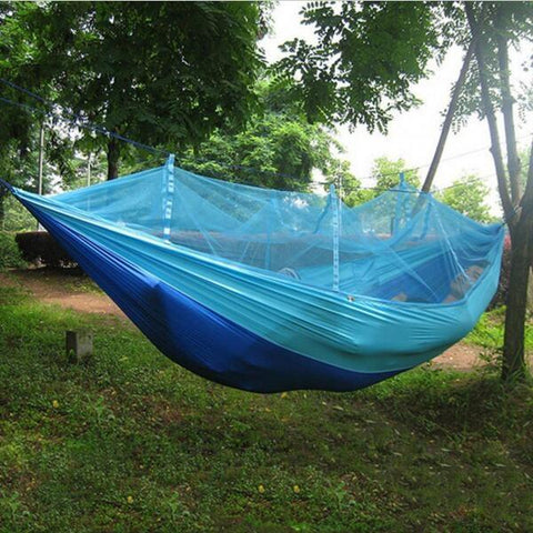 Portable 1-Person Hammock with Anti-Mosquito Net for Travel Camping 250 x 130cm Sky Blue & Blue